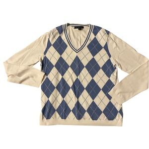 Brooks Brothers 346 Argyle Sweater Large Blue White Preppy Classic